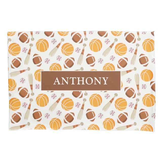 Personalized Football Basketball Baseball Boys Pillowcase (Front)