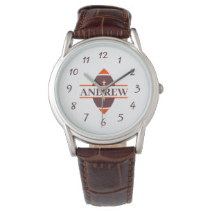 Personalized Football Brown Leather Watch