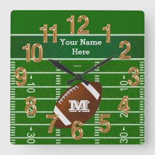 Personalized Football Clocks, Your Name, Monogram Square Wall Clock