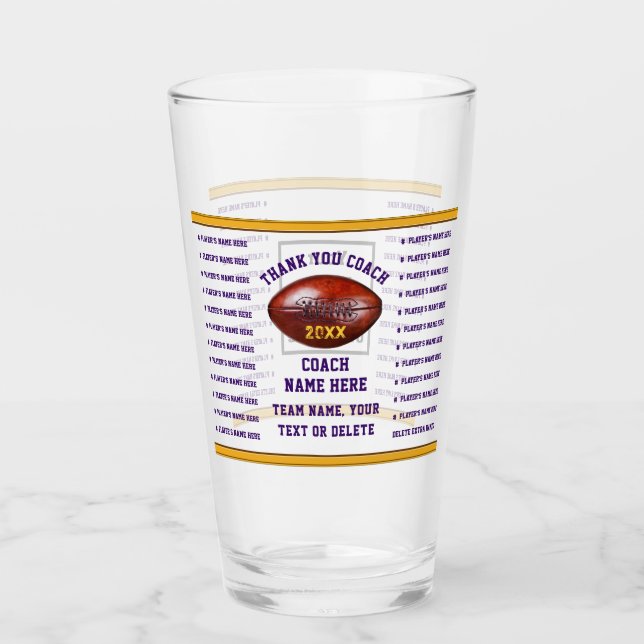 Personalized Football Coach Gifts, LOGO or Delete. Glass (Front)