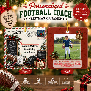 Personalized Football Coach Postcard Christmas Ceramic Ornament