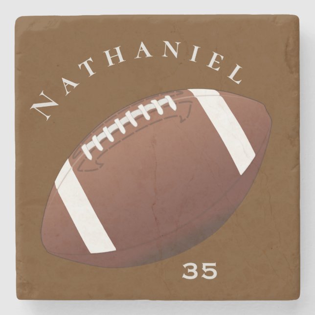 Personalized Football Enthusiasts Photo and Text Stone Coaster (Front)