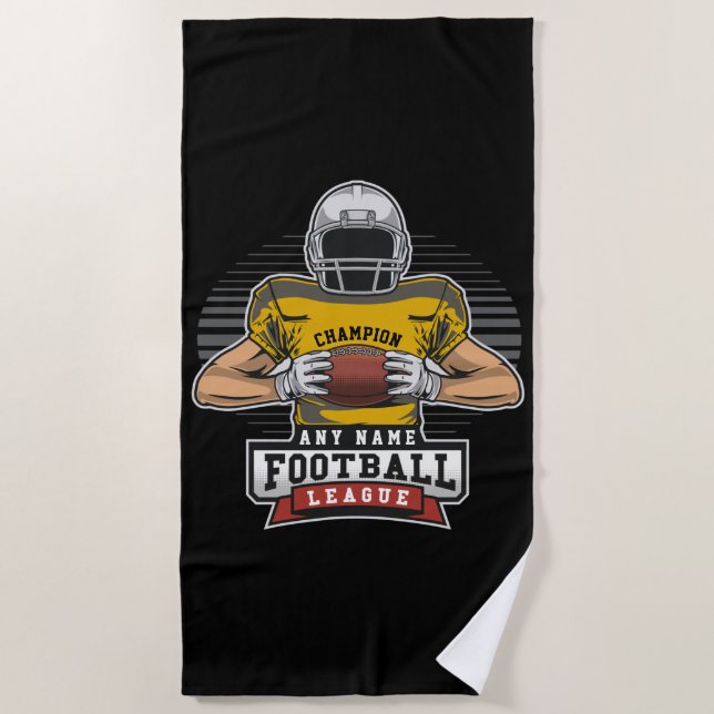 Personalized Football League Player Team Champ Beach Towel (Front)
