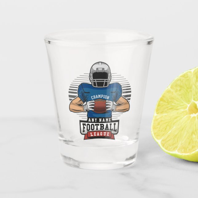 Personalized Football League Player Team Champ  Shot Glass (Front)