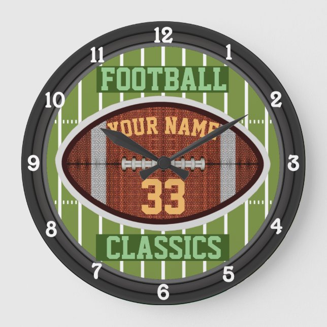 Personalized Football Name and Number 3.0 Large Clock (Front)