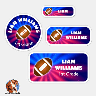 Personalized Football Name Labels Set – Blue Red