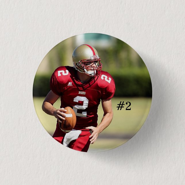 Personalized Football Photo and Number 1 Inch Round Button (Front)