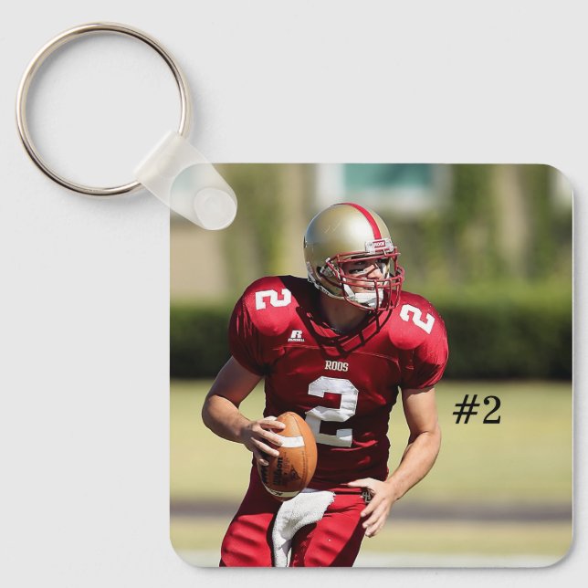 Personalized Football Photo and Number Keychain (Front)