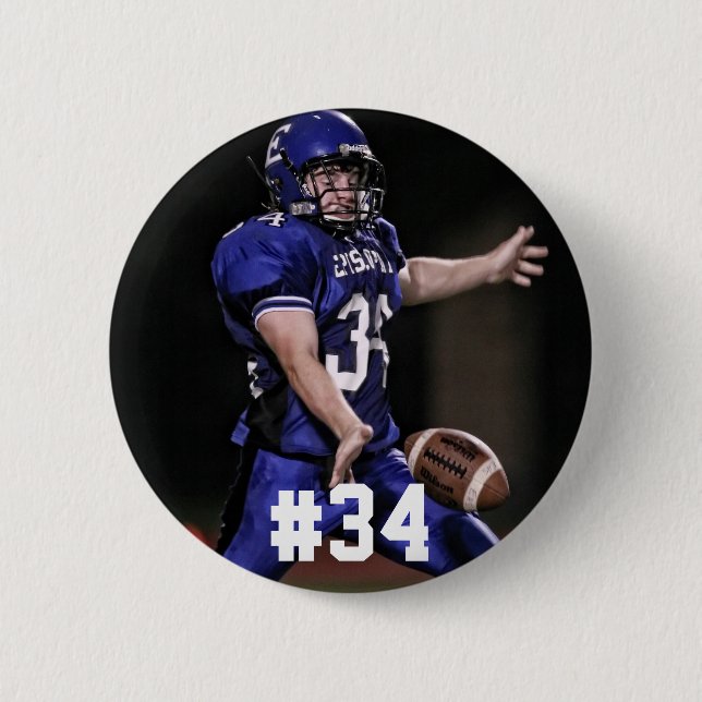 Personalized Football Player Photo And Number 2 Inch Round Button (Front)
