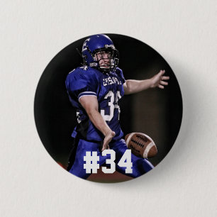 Personalized Football Player Photo And Number 2 Inch Round Button