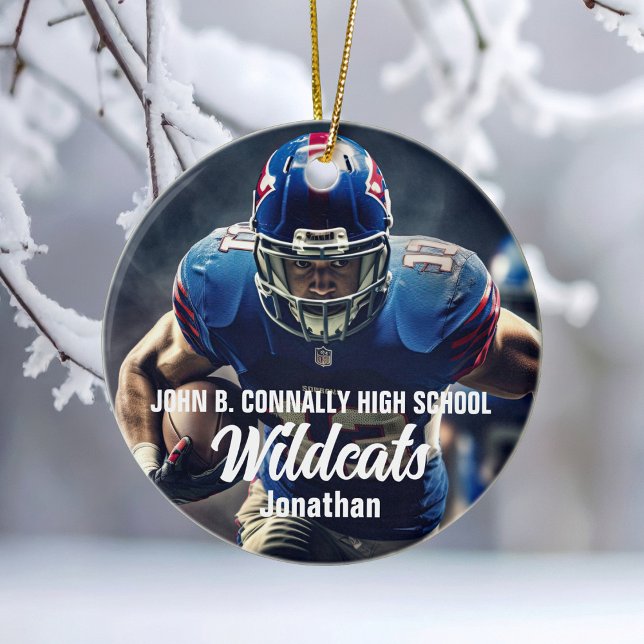 Personalized Football Player Photo High School Ceramic Ornament (Creator Uploaded)
