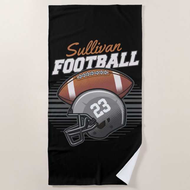 Personalized Football Player Team Number Helmet Beach Towel (Front)