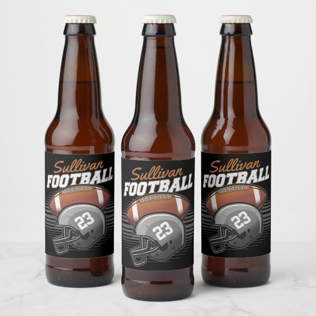 Personalized Football Player Team Number Helmet  Beer Bottle Label (Bottles)