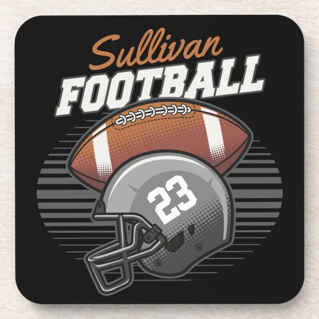 Personalized Football Player Team Number Helmet Coaster (Front)