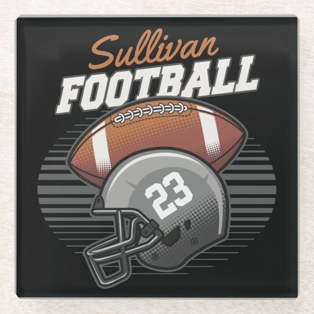 Personalized Football Player Team Number Helmet Glass Coaster (Front)
