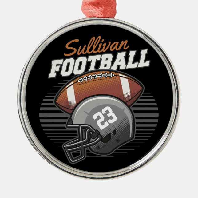 Personalized Football Player Team Number Helmet Metal Ornament (Front)