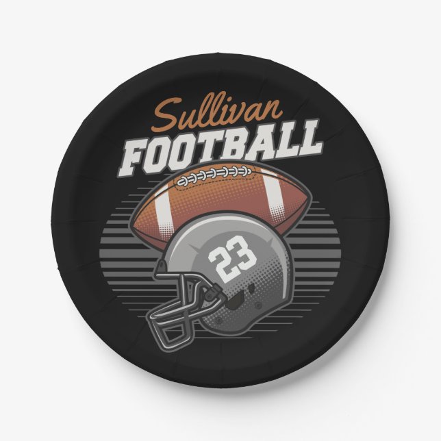 Personalized Football Player Team Number Helmet  Paper Plate (Front)