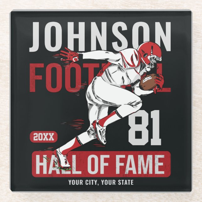 Personalized Football PLAYER Team NUMBER Sports Glass Coaster (Front)