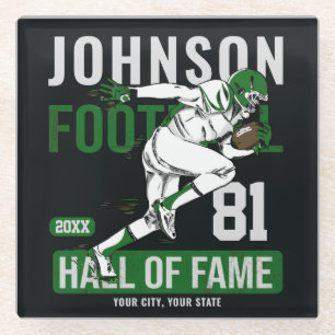 Personalized Football PLAYER Team NUMBER Sports Glass Coaster