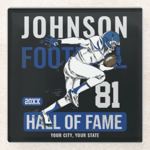 Personalized Football PLAYER Team NUMBER Sports  Glass Coaster
