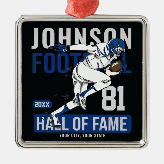 Personalized Football PLAYER Team NUMBER Sports  Metal Ornament (Front)