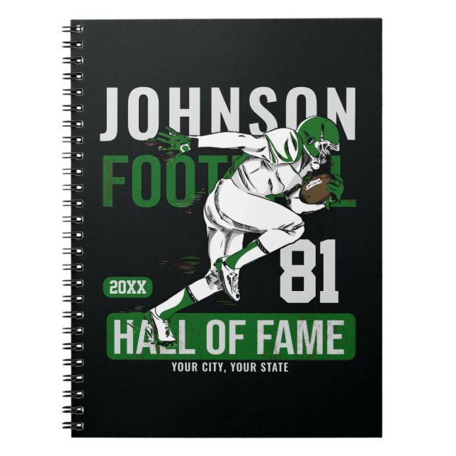 Personalized Football PLAYER Team NUMBER Sports  Notebook (Front)