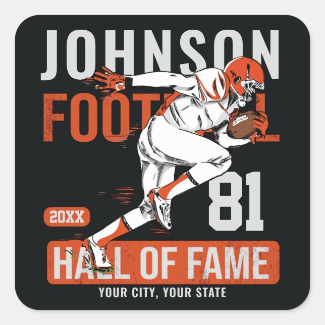 Personalized Football PLAYER Team NUMBER Sports   Square Sticker (Front)