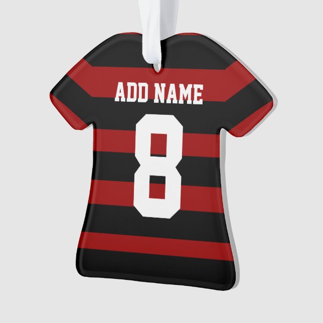 Personalized Football soccer shirt Red Black hoops Ornament (Front)
