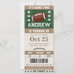 Personalized Football-Themed Birthday Ticket  Invitation