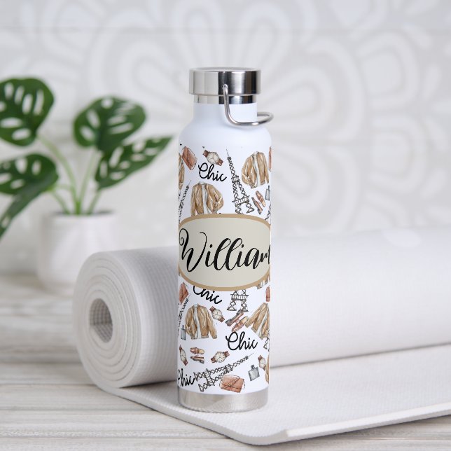 personalized for a fashion man in Paris Water Bottle (Yoga)