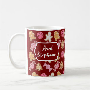 Personalized for Aunt Red Gingerbread Cookie Coffee Mug