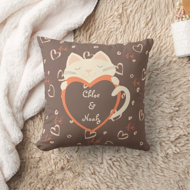 Personalized for Couples Cute Cat Valentine's Day  Throw Pillow (Blanket)