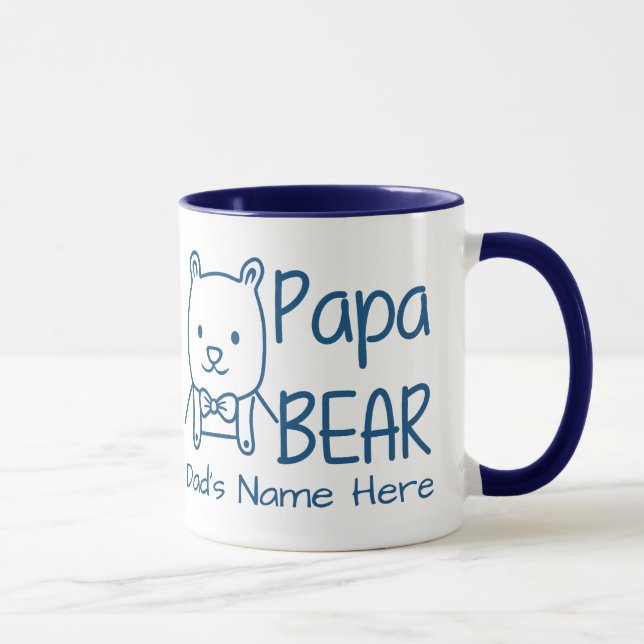 Personalized for Dad Blue Papa Bear two-sided Mug (Right)