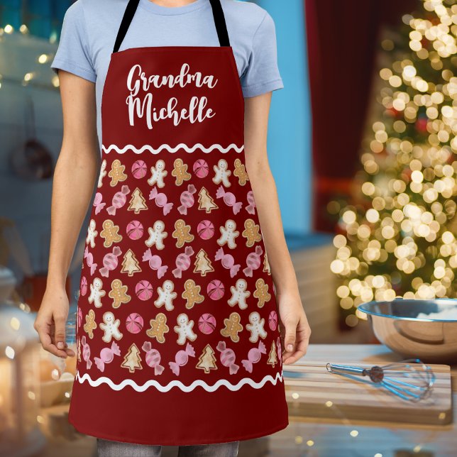 Personalized for Grandma Cute Gingerbread Pattern Apron (Creator Uploaded)