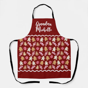 Personalized for Grandma Cute Gingerbread Pattern Apron