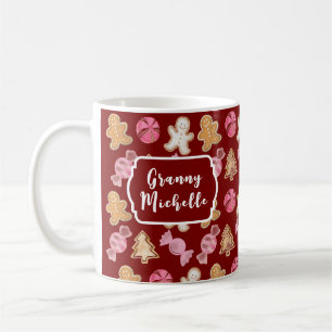 Personalized for Grandma Red Gingerbread Christmas Coffee Mug