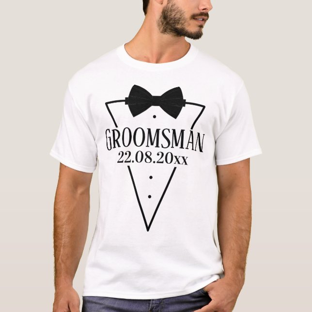 Personalized for Groomsman with Bow tie T-Shirt (Front)