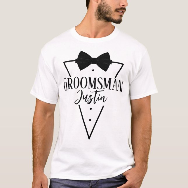 Personalized for Groomsman with Bow tie T-Shirt (Front)