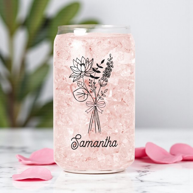 Personalized For Her Floral Pink Bow Can Glass (Creator Uploaded)