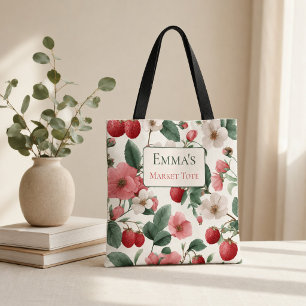 Personalized for Her Strawberry Floral Cottagecore Tote Bag