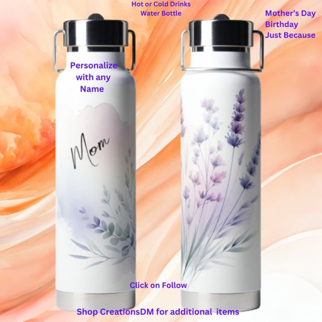 Personalized for Mom or Anyone Floral Water Bottle (Creator Uploaded)