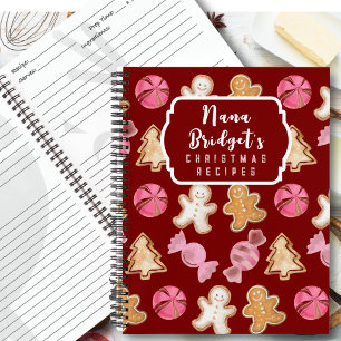 Personalized for Nana Cute Red Christmas Recipe Notebook