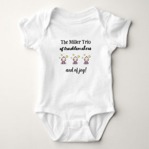 Personalized For Triplet Girls, Trio, Gift Idea, Baby Bodysuit