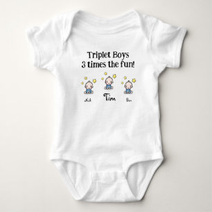 personalized for triplets, 3 boys, gift idea,   baby bodysuit
