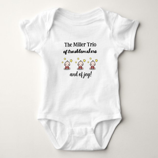 Personalized For Triplets, Triplets Gift Idea,  Baby Bodysuit (Front)