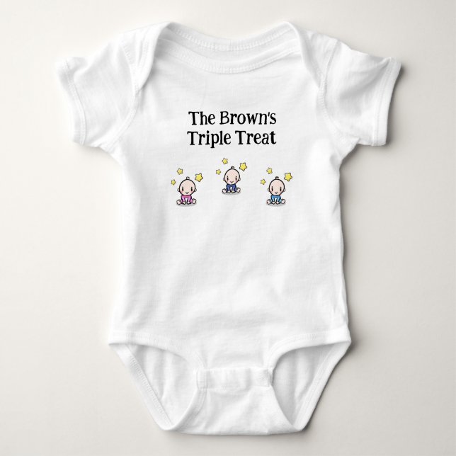 personalized for triplets, triplets gift idea,  baby bodysuit (Front)