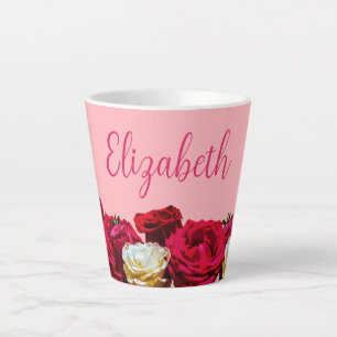 Personalized Foral Roses on Pink Small Latte Mug