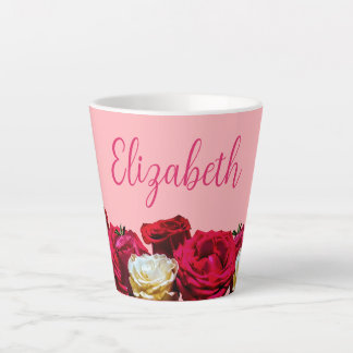 Personalized Foral Roses on Pink Small Latte Mug