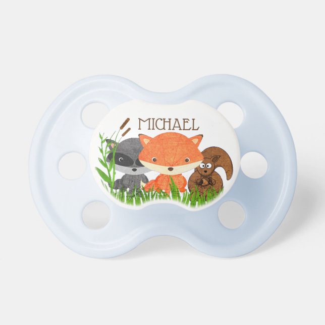Personalized Forest Animals Baby Boy Pacifier (Front)