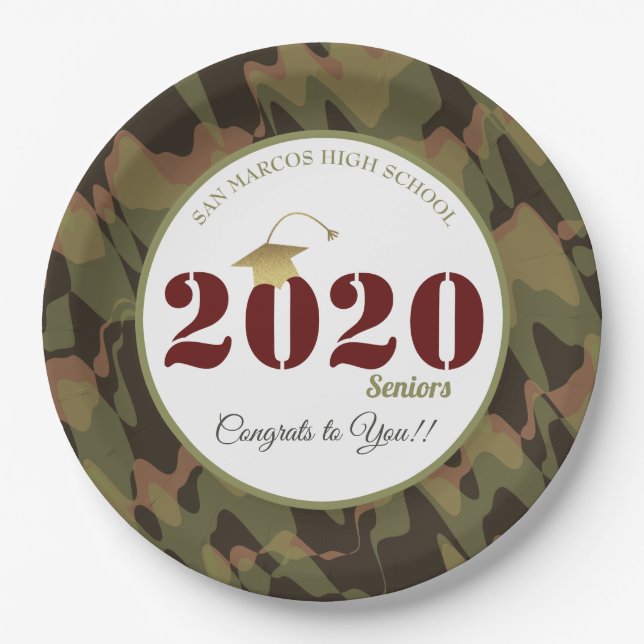 Personalized Forest Camouflage Pattern Graduation Paper Plate (Front)